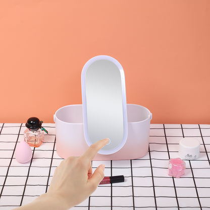 Portable Makeup Organizer with USB LED Mirror