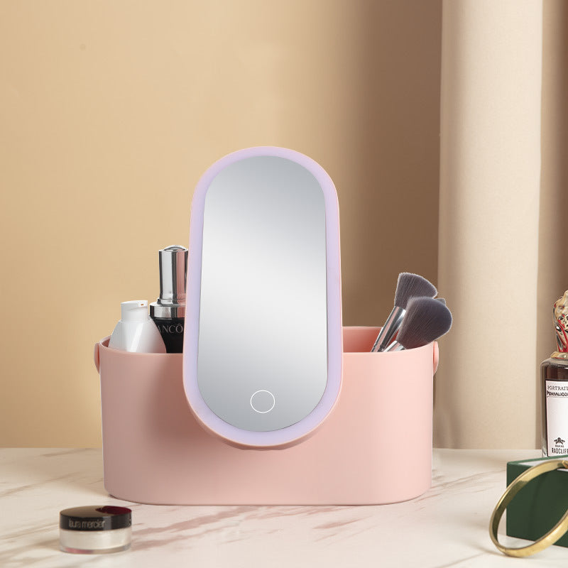 Portable Makeup Organizer with USB LED Mirror