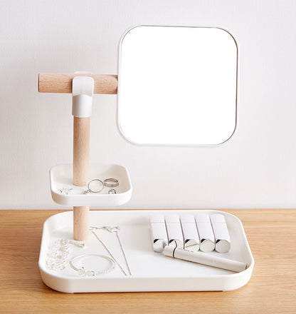 Beechwood Makeup Organizer Box with Mirror
