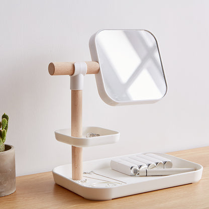Beechwood Makeup Organizer Box with Mirror