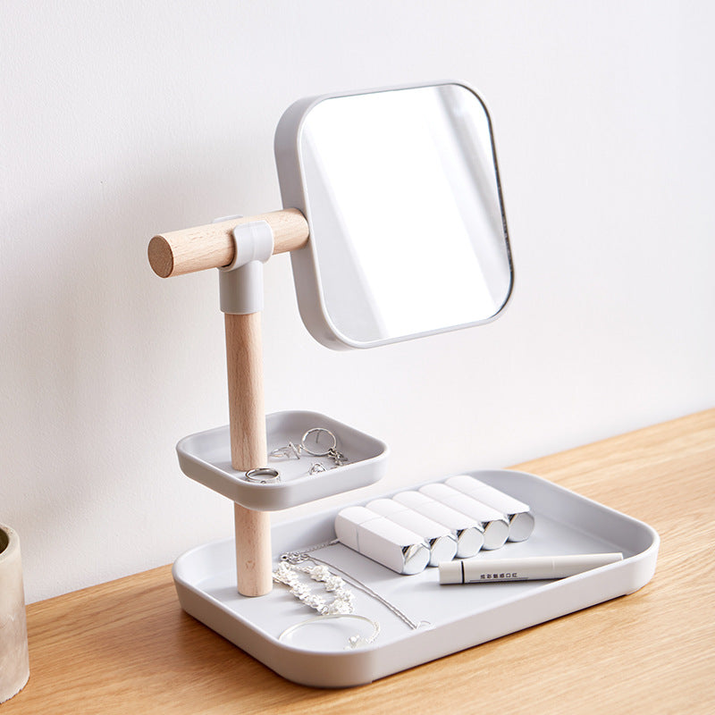 Beechwood Makeup Organizer Box with Mirror
