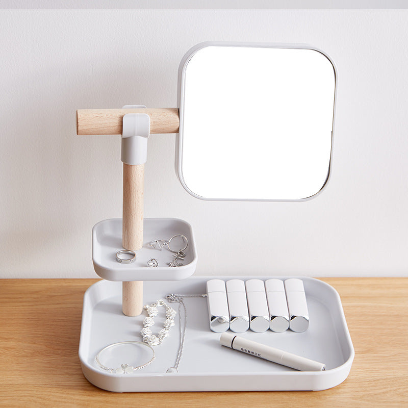 Beechwood Makeup Organizer Box with Mirror