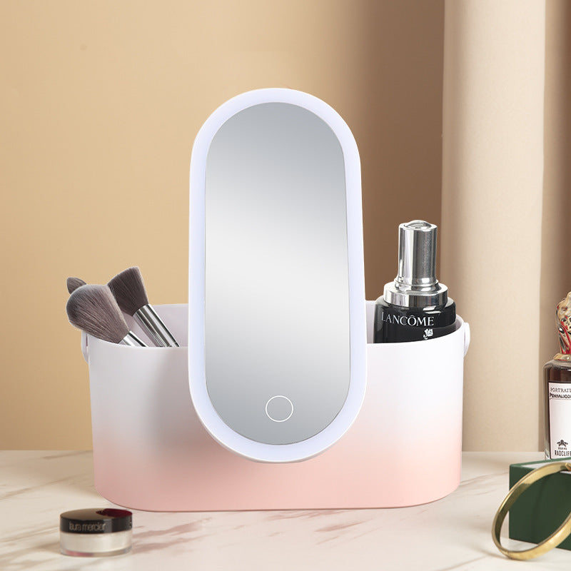 Portable Makeup Organizer with USB LED Mirror
