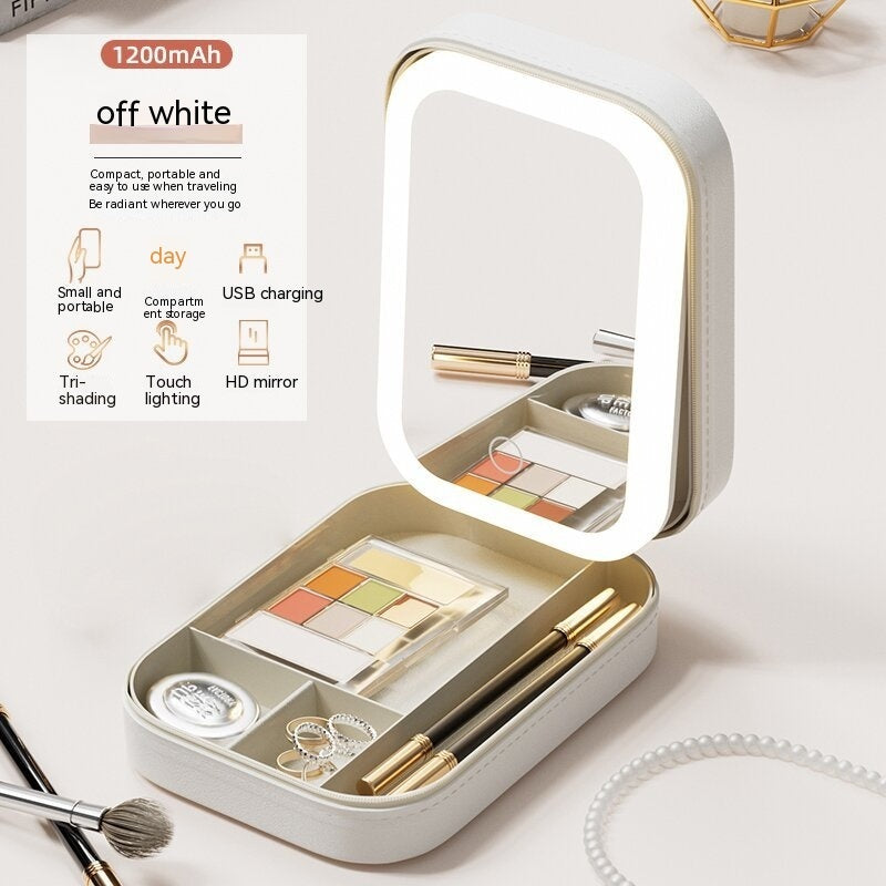 Makeup Organizer Box With Dimmable LED Touch Mirror