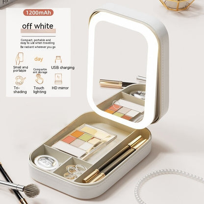 Makeup Organizer Box With Dimmable LED Touch Mirror