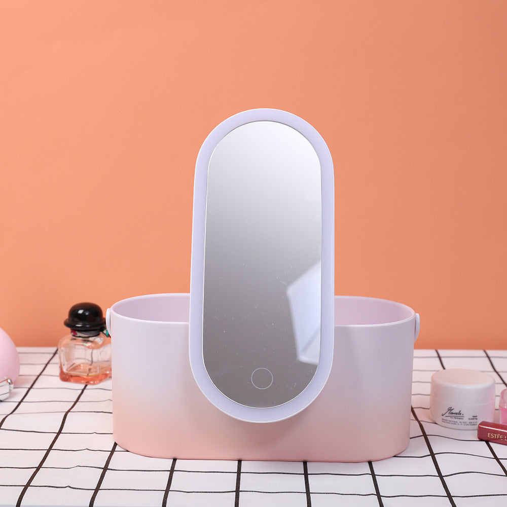 Portable Makeup Organizer with USB LED Mirror