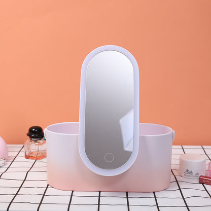 Portable Makeup Organizer with USB LED Mirror