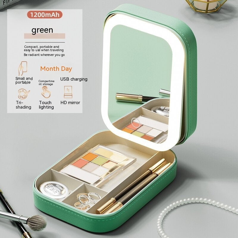 Makeup Organizer Box With Dimmable LED Touch Mirror