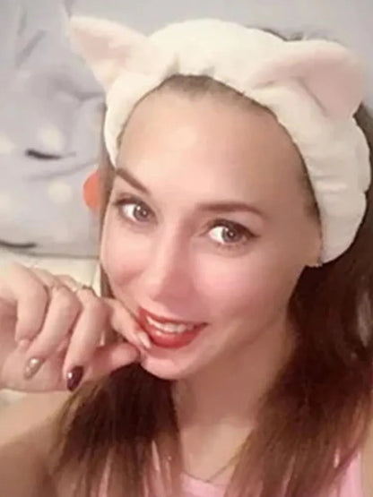 Cat Ear Coral Plush Headband – Cute Makeup & Skincare Hair Band