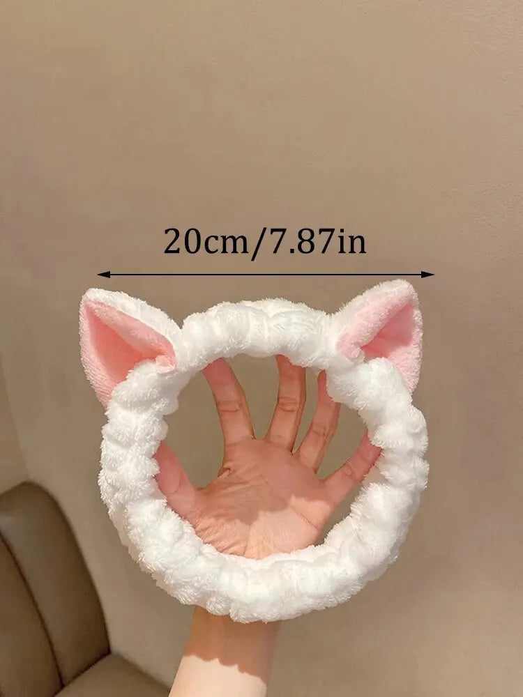 Cat Ear Coral Plush Headband – Cute Makeup & Skincare Hair Band