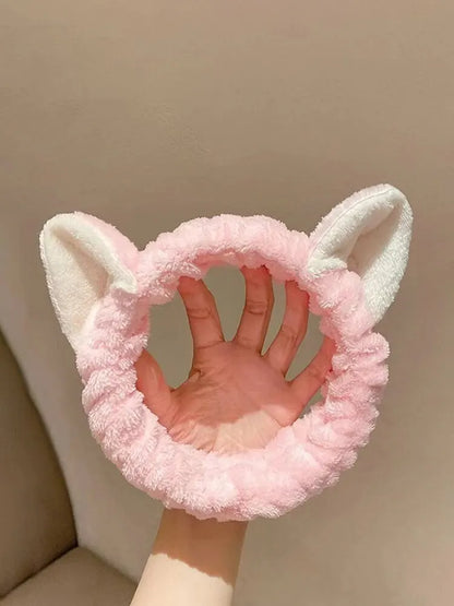 Cat Ear Coral Plush Headband – Cute Makeup & Skincare Hair Band