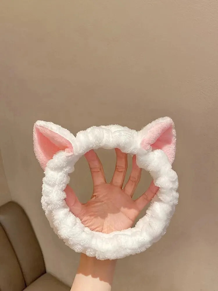 Cat Ear Coral Plush Headband – Cute Makeup & Skincare Hair Band