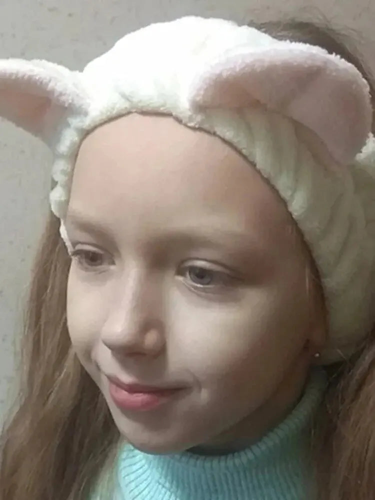 Cat Ear Coral Plush Headband – Cute Makeup & Skincare Hair Band