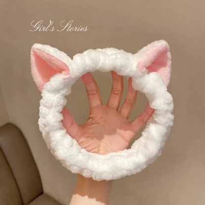 Cat Ear Coral Plush Headband – Cute Makeup & Skincare Hair Band