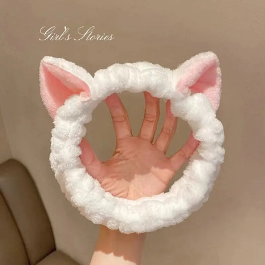 Cat Ear Coral Plush Headband – Cute Makeup & Skincare Hair Band