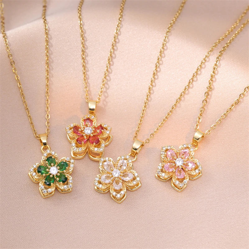 Spinning Flower Zircon Necklace