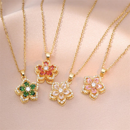Spinning Flower Zircon Necklace