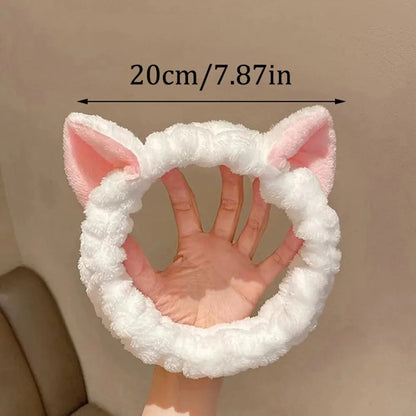 Cat Ear Coral Plush Headband – Cute Makeup & Skincare Hair Band