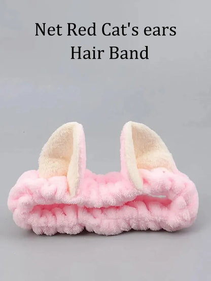 Cat Ear Coral Plush Headband – Cute Makeup & Skincare Hair Band