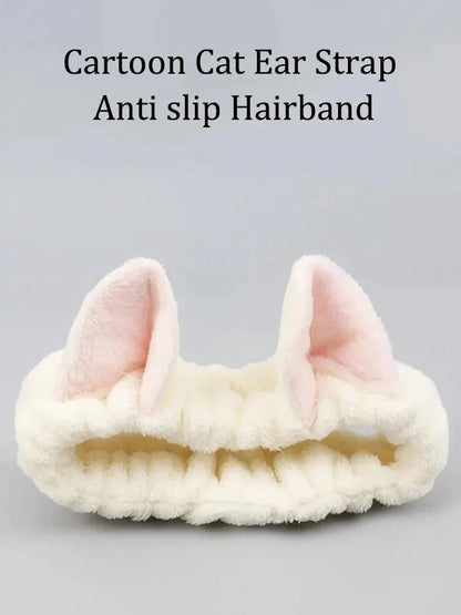 Cat Ear Coral Plush Headband – Cute Makeup & Skincare Hair Band
