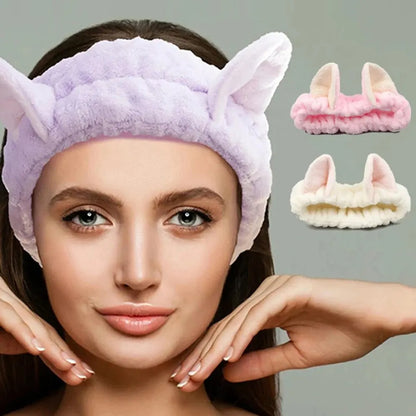 Cat Ear Coral Plush Headband – Cute Makeup & Skincare Hair Band