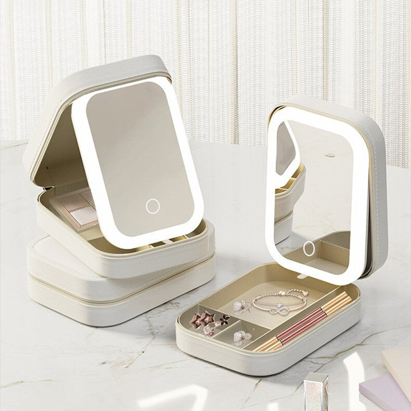 Makeup Organizer Box With Dimmable LED Touch Mirror
