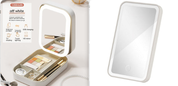 Makeup Organizer Box With Dimmable LED Touch Mirror