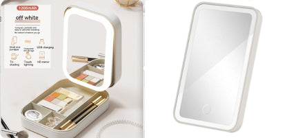Makeup Organizer Box With Dimmable LED Touch Mirror