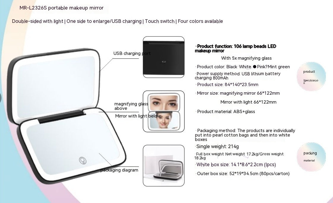 LED Double-Sided Makeup Mirror With Natural Lighting