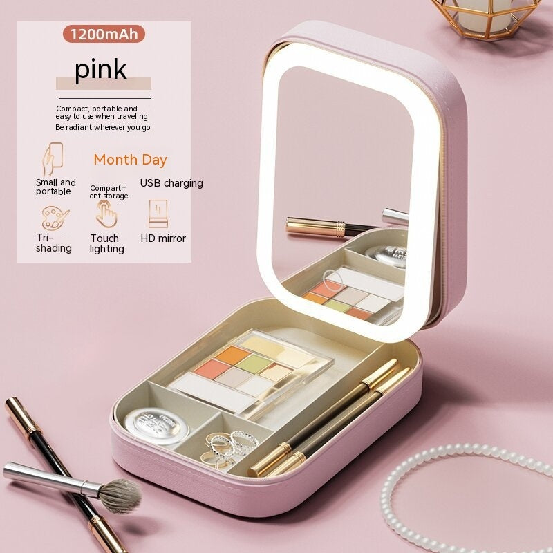 Makeup Organizer Box With Dimmable LED Touch Mirror