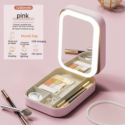 Makeup Organizer Box With Dimmable LED Touch Mirror