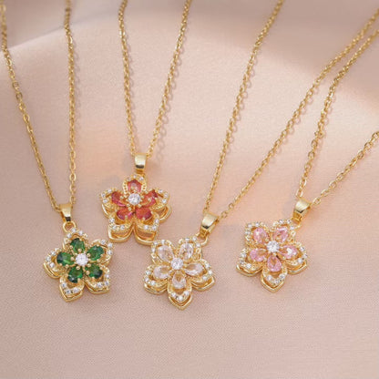 Spinning Flower Zircon Necklace